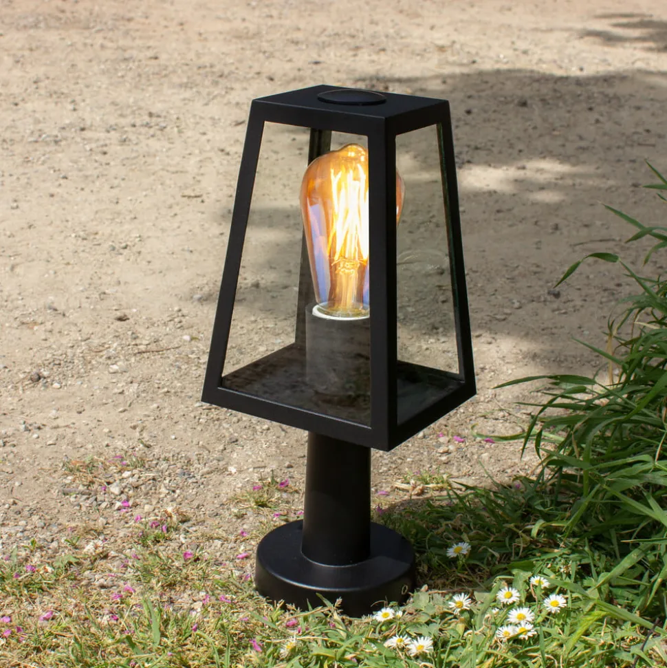 Sokkellampe Fia i matt svart med transparent glass