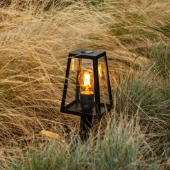 Sokkellampe Fia i matt svart med transparent glass