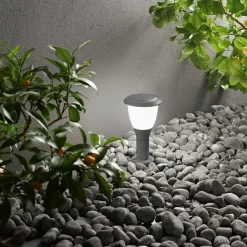 Sokkellampe Thiago, 30 cm, mørkegrå, metall, E27, IP65