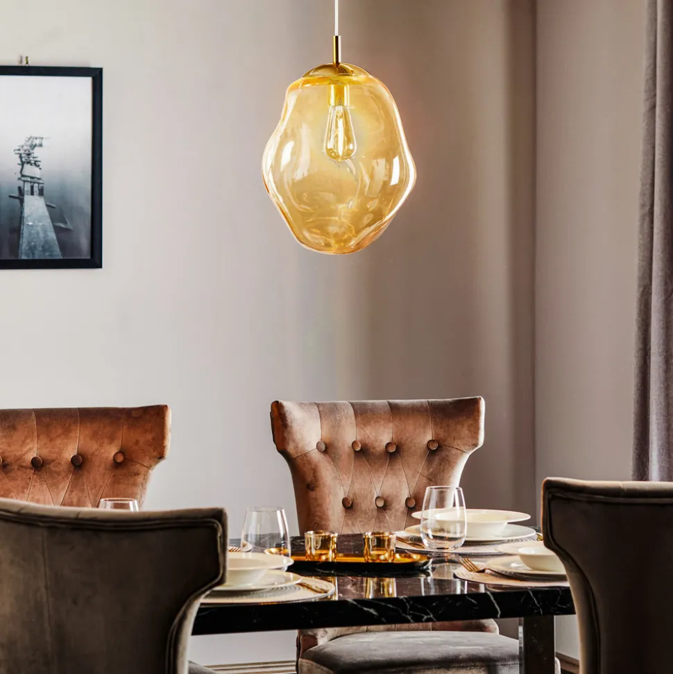 Sol pendellampe i glass, Ø 35cm, svart/amber