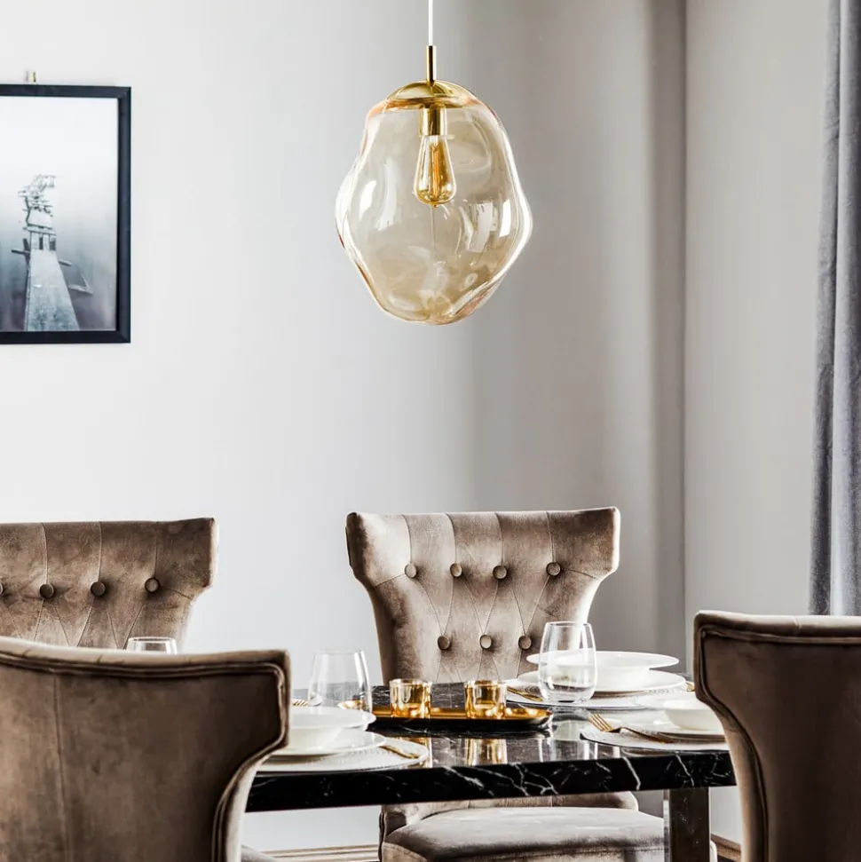 Sol pendellampe i glass, Ø 35cm, svart/amber