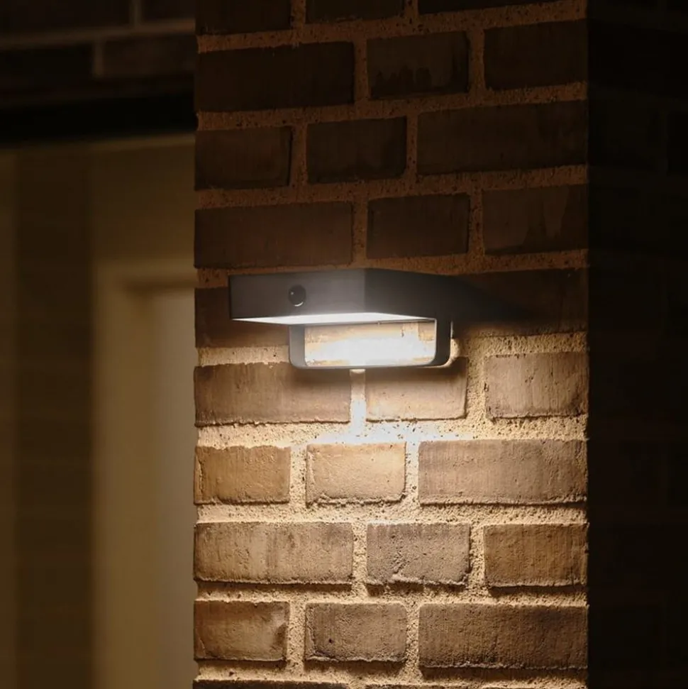 Solar-LED-utendørs vegglampe Saulio, svart, aluminium, IP44