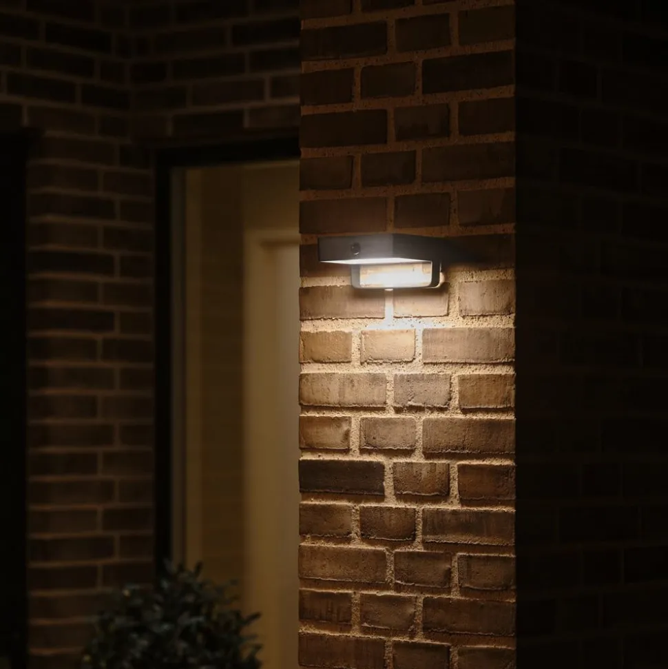 Solar-LED-utendørs vegglampe Saulio, svart, aluminium, IP44
