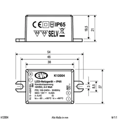 Strømforsyning 12 V/DC 0,1-4 W, IP65, 100-240 V/AC