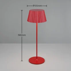 Suarez LED oppladbar bordlampe, rød, høyde 39 cm, metall, dimbar