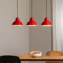 Sven hengelampe, 3 lyskilder, rød, stål, E27