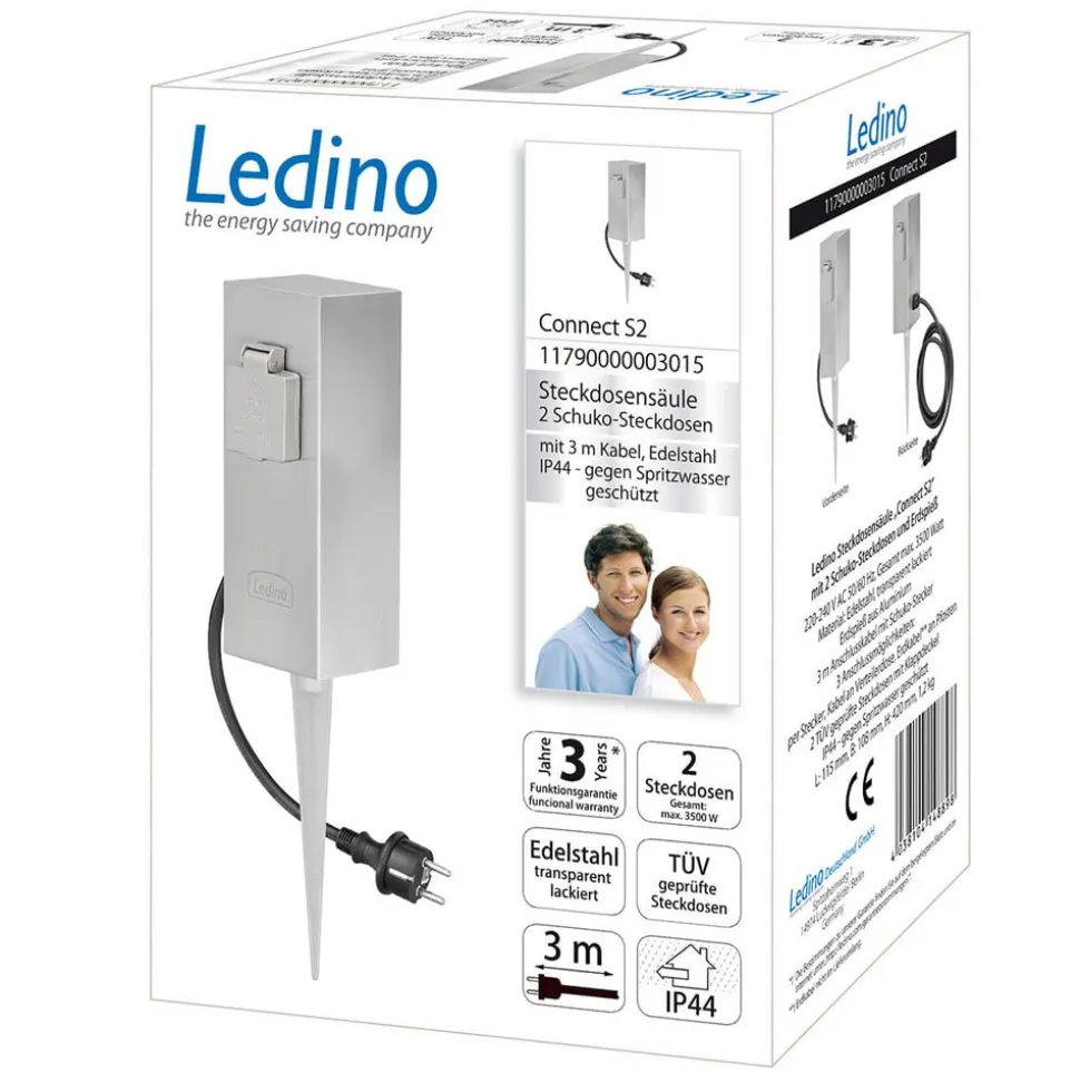 Søyle med dobbel stikkontakt Connect S2 m. jordspyd Jordspyd