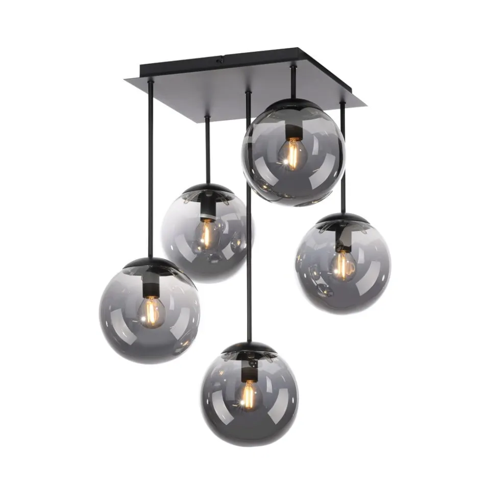 Taklampe Big Widow, glassglober, femflammig