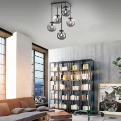 Taklampe Big Widow, glassglober, femflammig