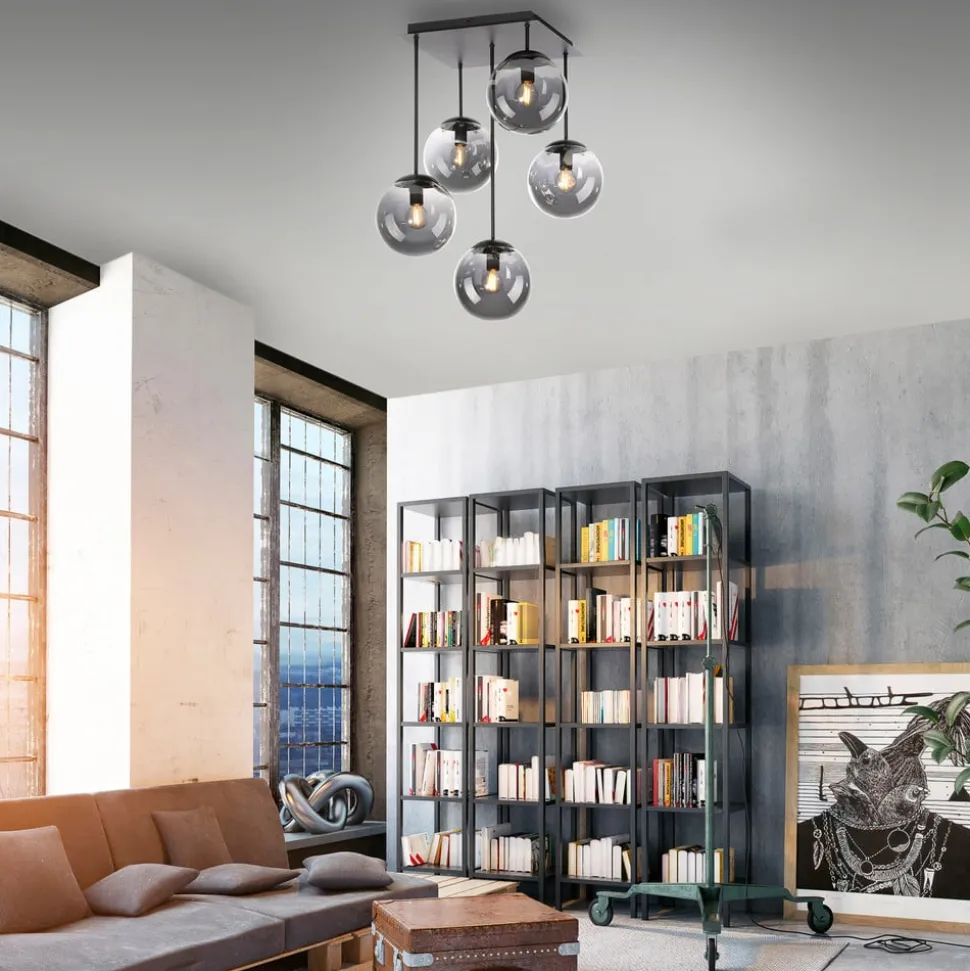 Taklampe Big Widow, glassglober, femflammig