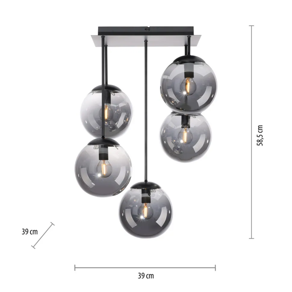 Taklampe Big Widow, glassglober, femflammig