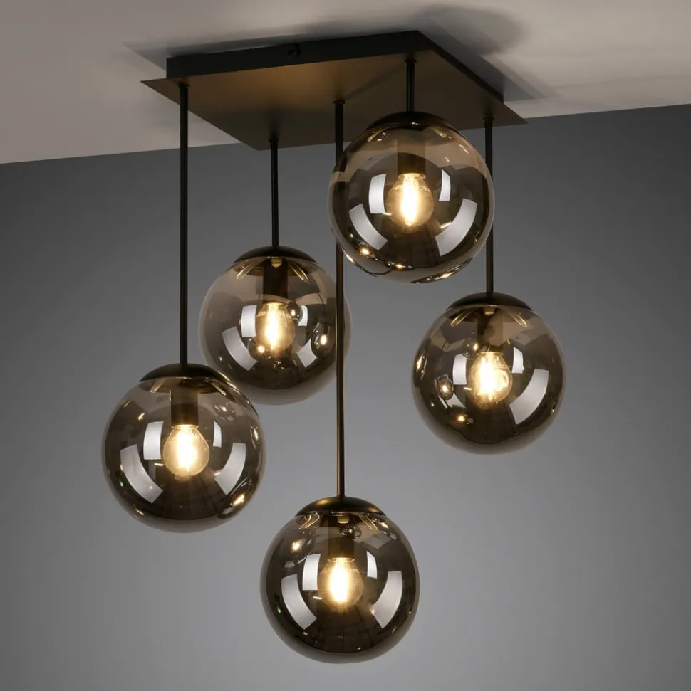 Taklampe Big Widow, glassglober, femflammig