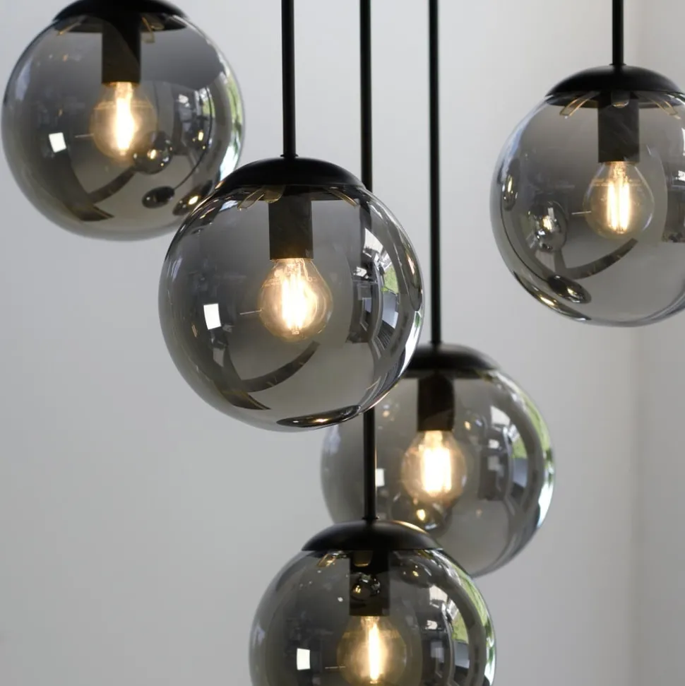 Taklampe Big Widow, glassglober, femflammig