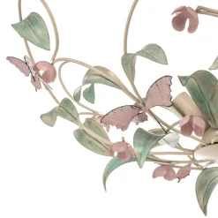 Taklampe BUTTERFLY, krem/grønn/rosa, stål, 5 lyskilder