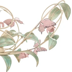 Taklampe BUTTERFLY, krem/grønn/rosa, stål, 5 lyskilder
