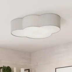 Taklampe Cloud i tekstil, lengde 62 cm, grå
