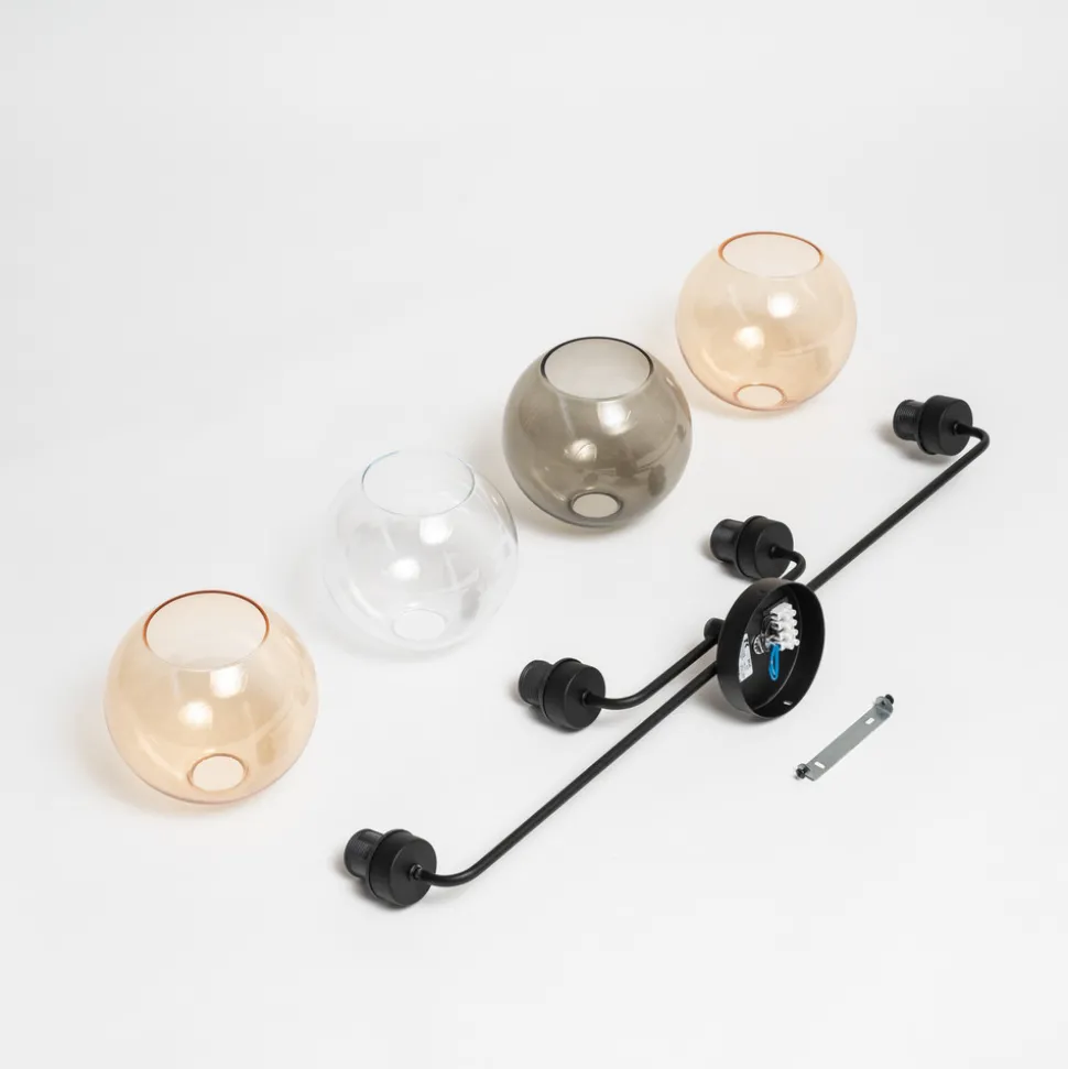 Taklampe Cubus med 4 lyskilder klar/rav/grå