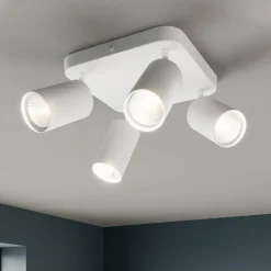 Taklampe Eye Spot med 4 lyskilder, firkantet, hvit