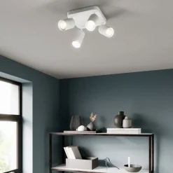 Taklampe Eye Spot med 4 lyskilder, firkantet, hvit