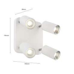 Taklampe Eye Spot med 4 lyskilder, firkantet, hvit