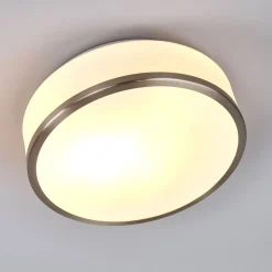 Taklampe Flush IP44, Ø 28 cm, sølv satinert
