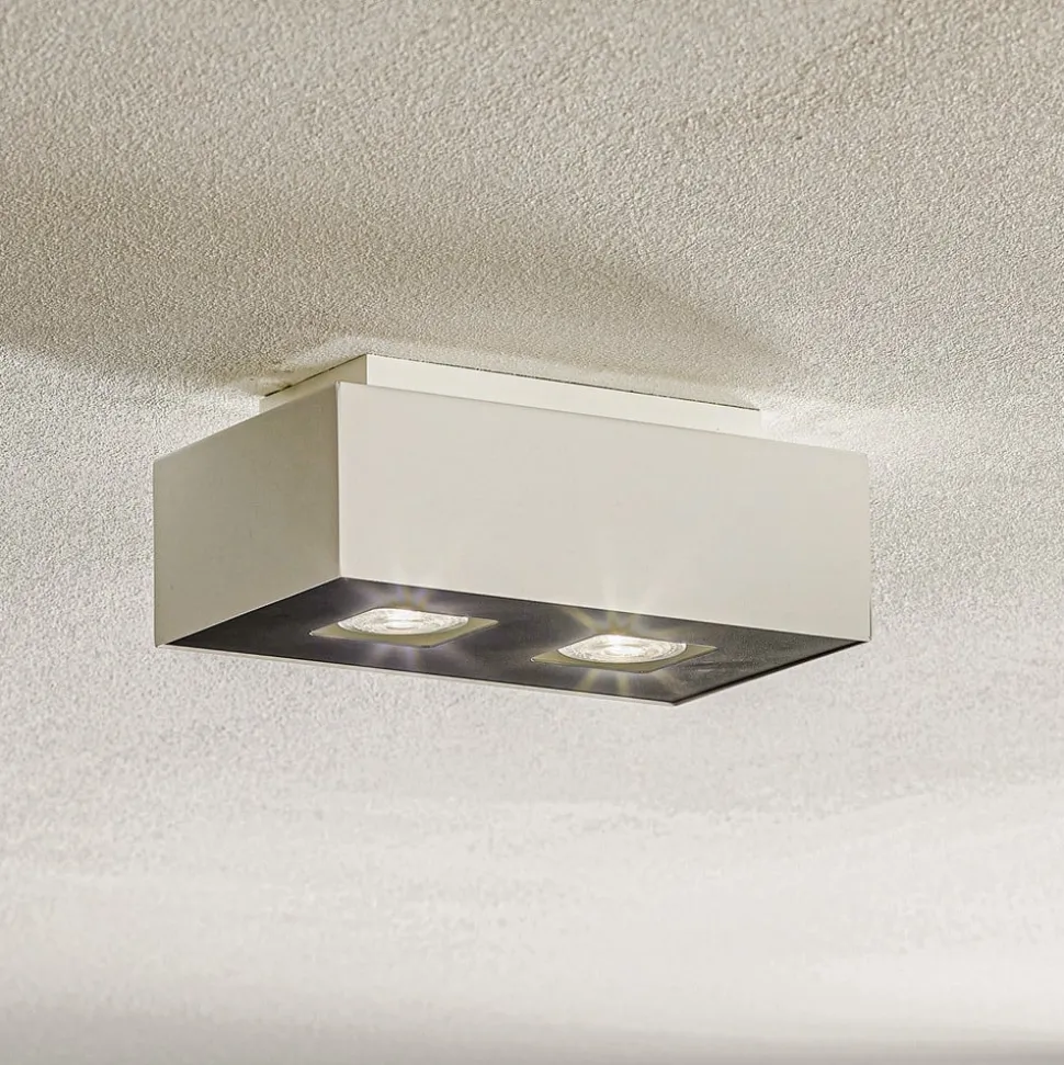 Taklampe Kasi i stål i hvit, 2 lyskilder