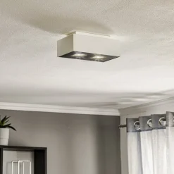 Taklampe Kasi i stål i hvit, 2 lyskilder