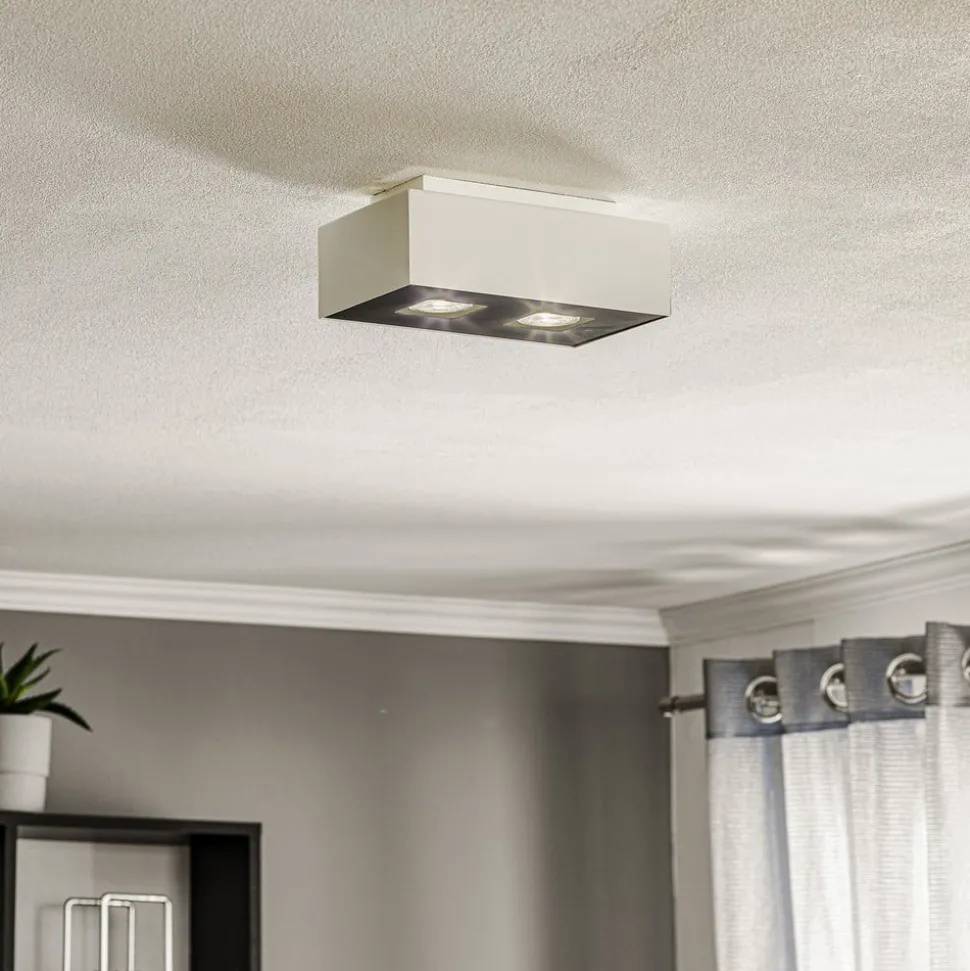 Taklampe Kasi i stål i hvit, 2 lyskilder