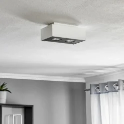 Taklampe Kasi i stål i hvit, 2 lyskilder