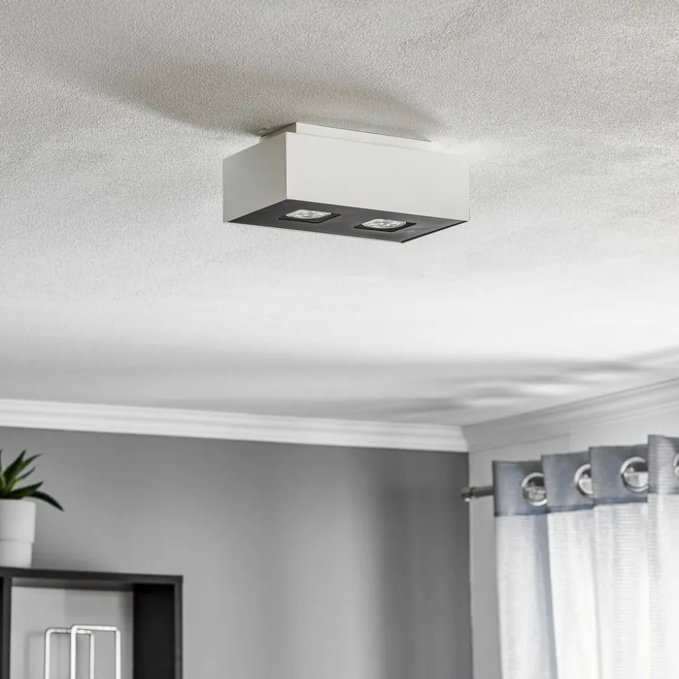 Taklampe Kasi i stål i hvit, 2 lyskilder