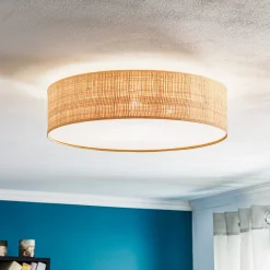 Taklampe Leano beige rund av rotting