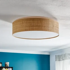 Taklampe Leano beige rund av rotting