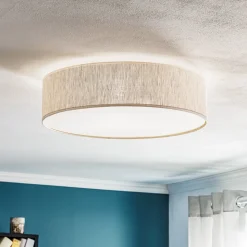 Taklampe Leano grå rund i lin