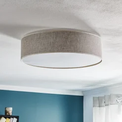 Taklampe Leano grå rund i lin