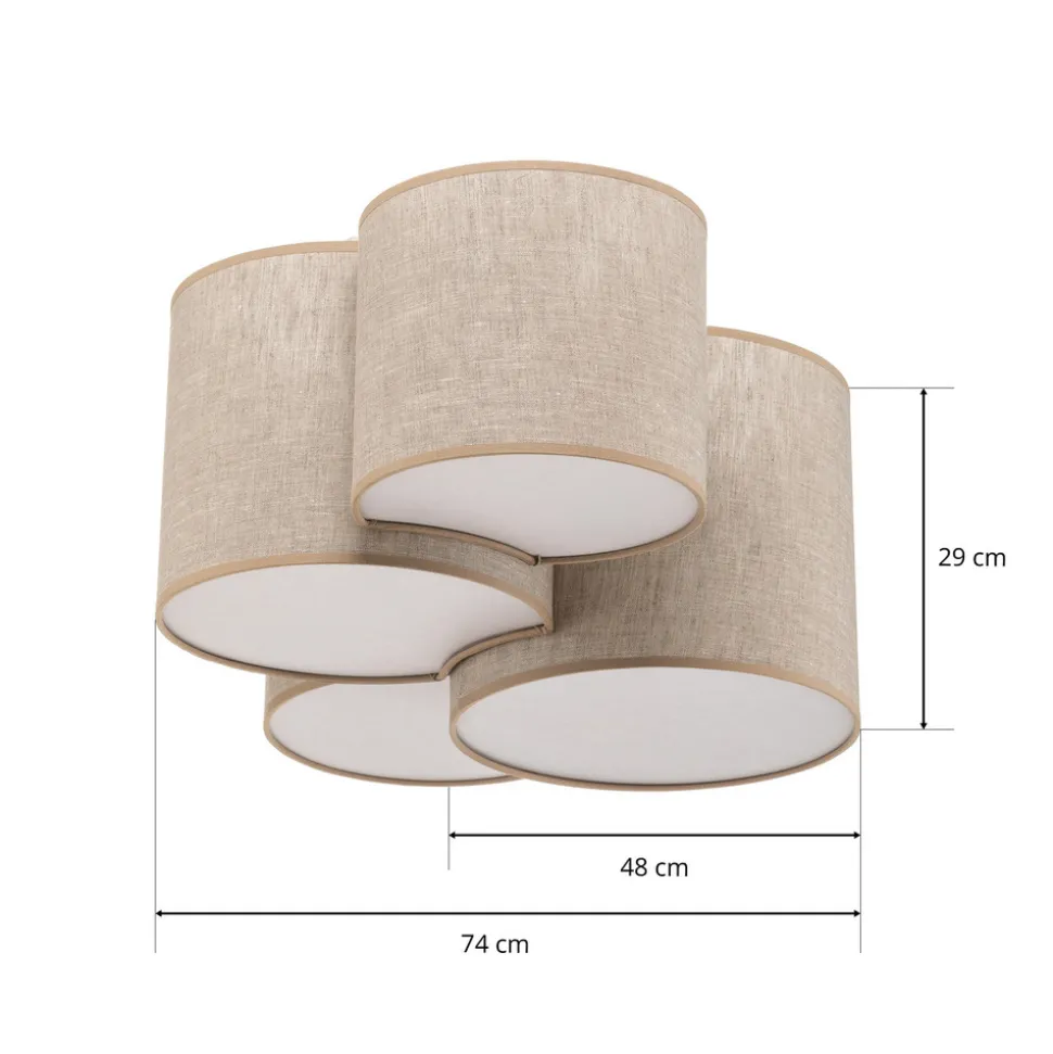 Taklampe Mona Nature, 4 lyskilder, naturfarget lin