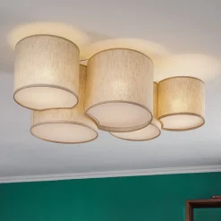 Taklampe Mona Nature, 5 lyskilder, naturfarget lin