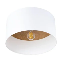 Taklampe Telesto, hvit, Ø 35 cm, stoff, tre, stål