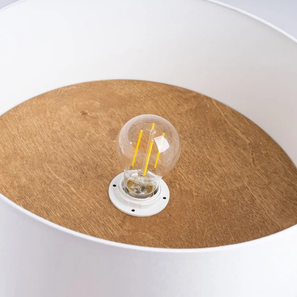 Taklampe Telesto, hvit, Ø 35 cm, stoff, tre, stål