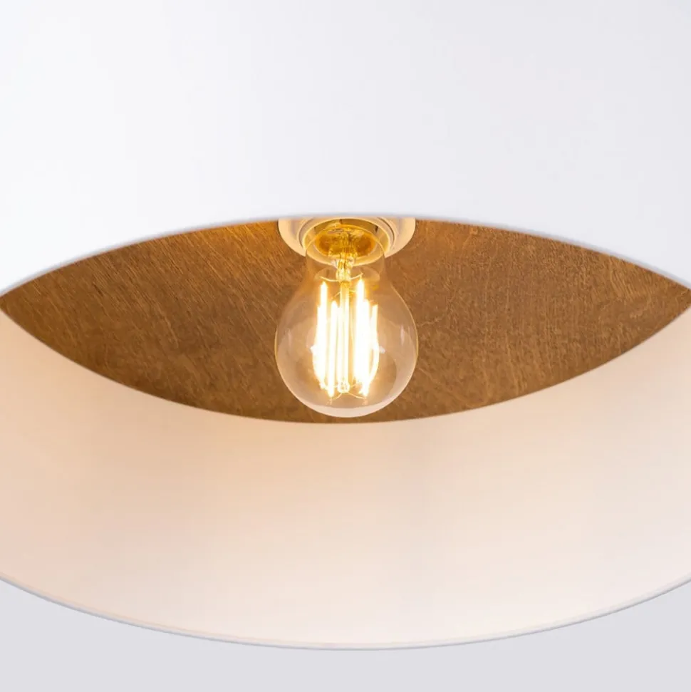 Taklampe Telesto, hvit, Ø 35 cm, stoff, tre, stål