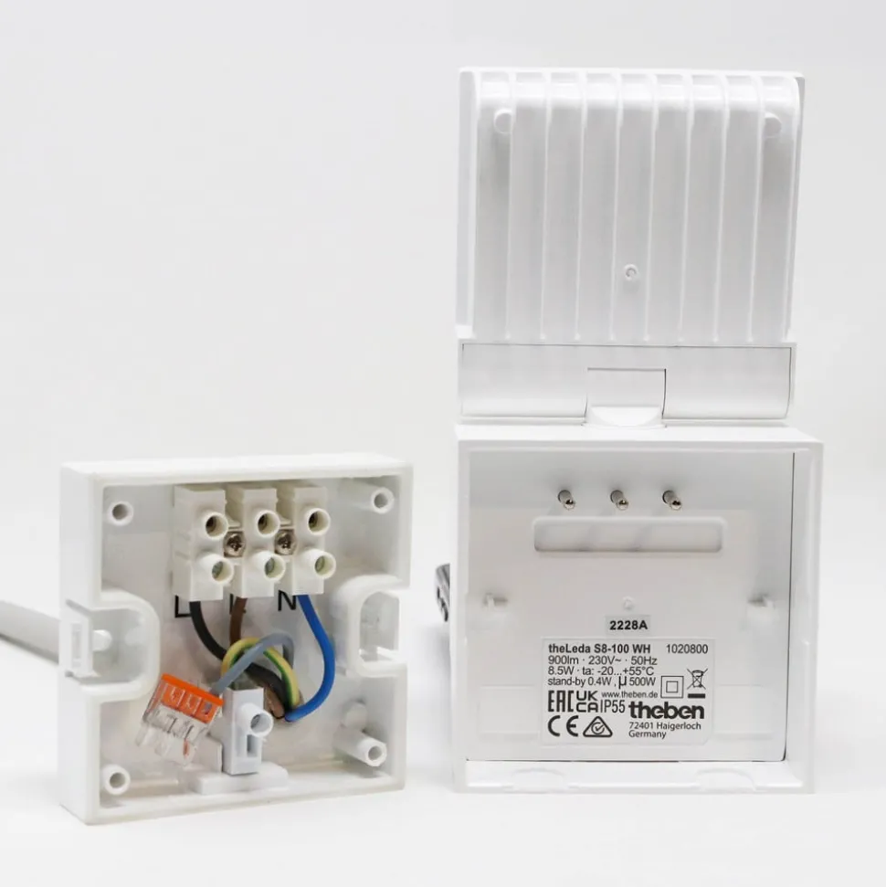 Theben utendørs LED-vegglampe theLeda S8-100, hvit, sensor