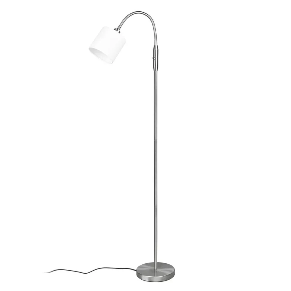 Tommy gulvlampe, nikkel/hvit, høyde 130 cm, metall/stoff