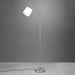 Tommy gulvlampe, nikkel/hvit, høyde 130 cm, metall/stoff