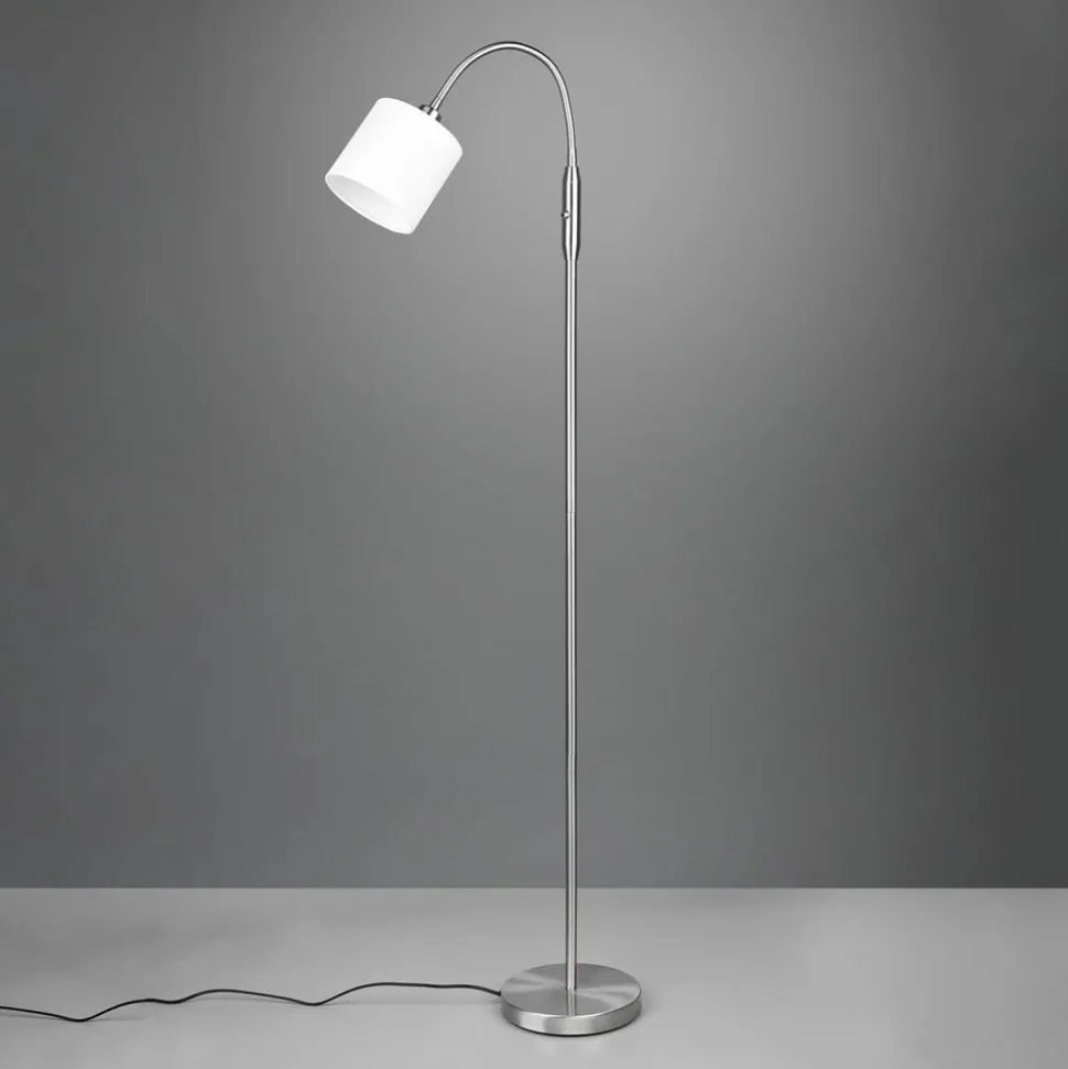 Tommy gulvlampe, nikkel/hvit, høyde 130 cm, metall/stoff