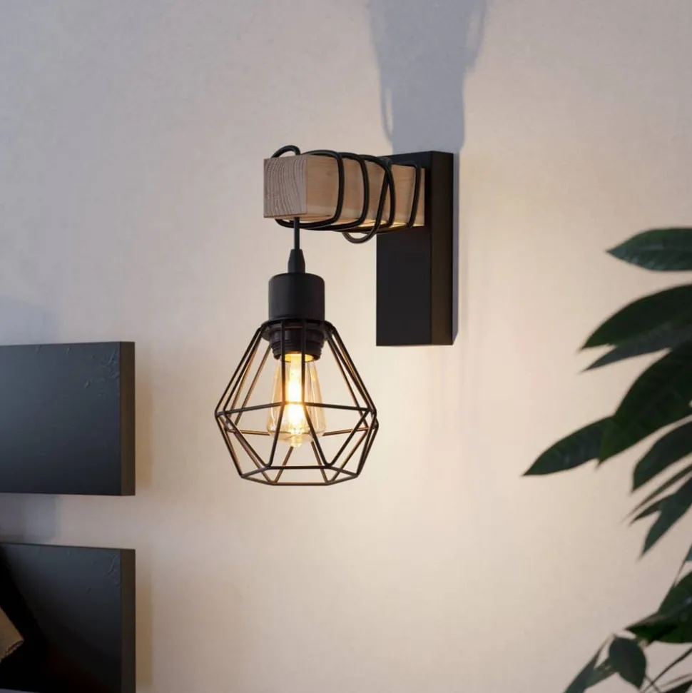 Townshend vegglampe, bredde 14 cm, svart/eik