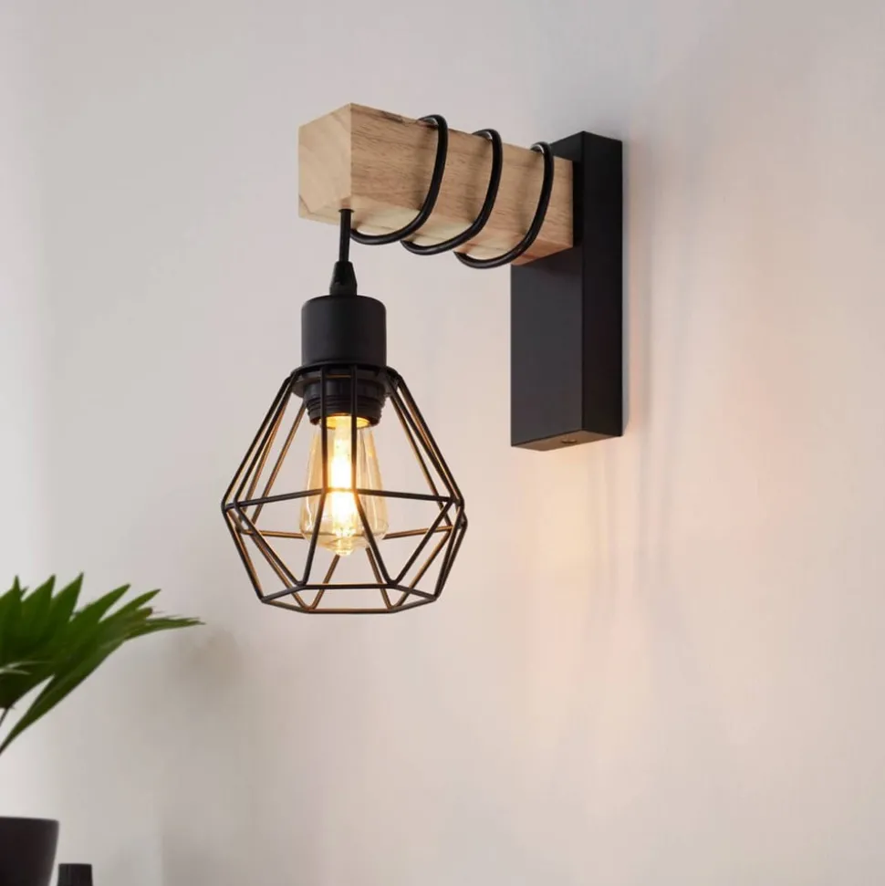 Townshend vegglampe, bredde 14 cm, svart/eik