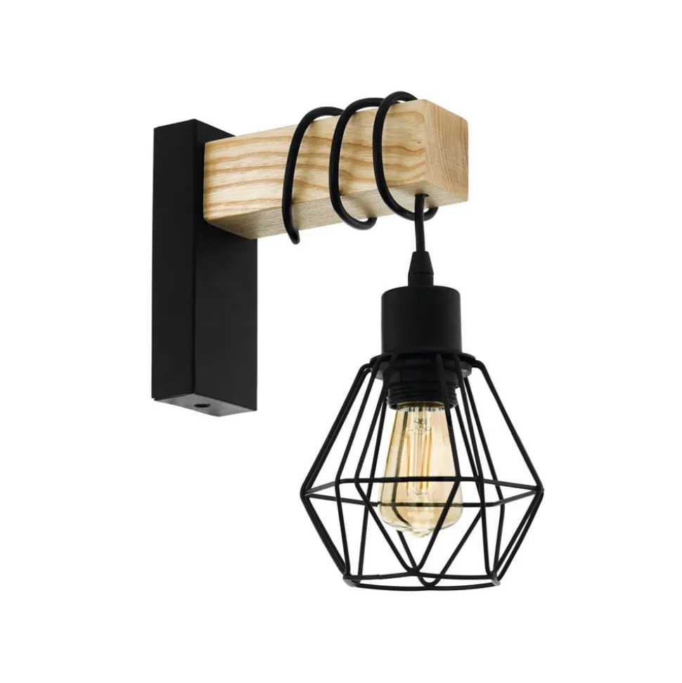 Townshend vegglampe, bredde 14 cm, svart/eik