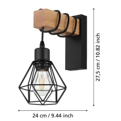 Townshend vegglampe, bredde 14 cm, svart/eik