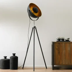 Trebenet gulvlampe Lenn, svart, gull