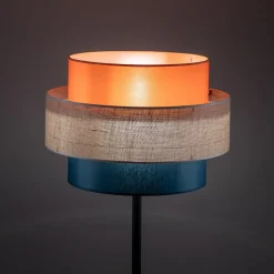 Trio gulvlampe, jute skjerm, oransje/naturbrun/petrol