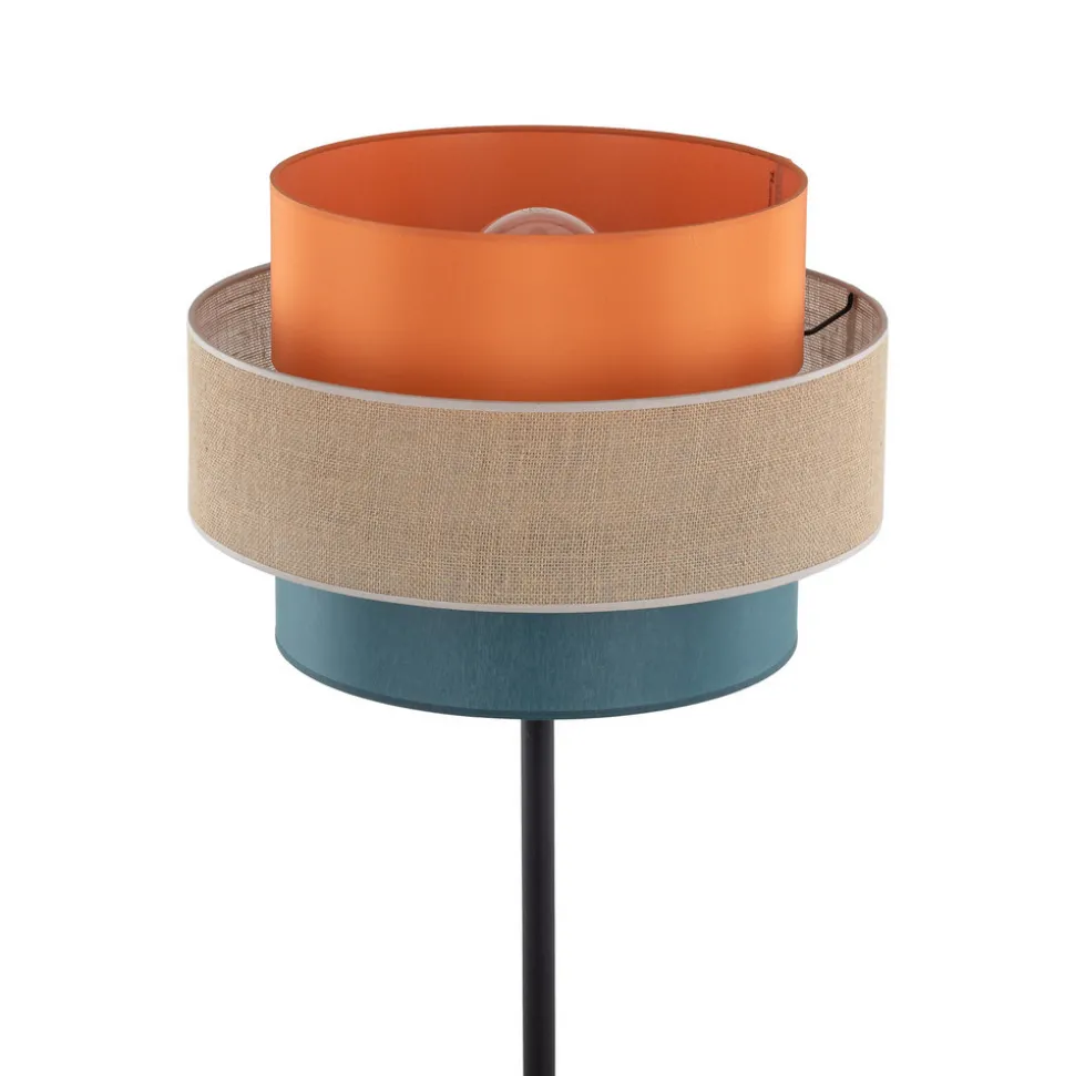 Trio gulvlampe, jute skjerm, oransje/naturbrun/petrol